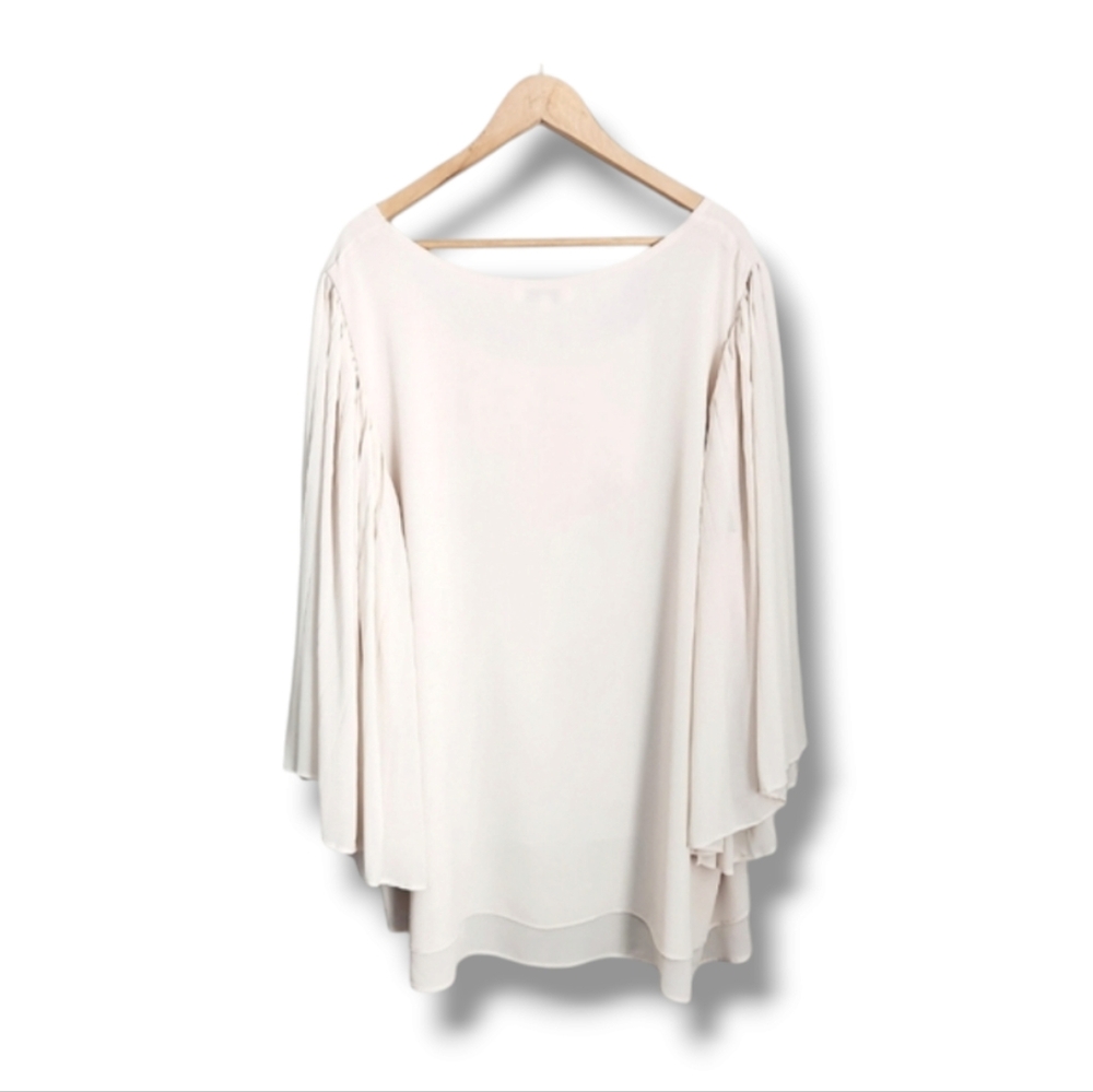 Rose & Olive Tiered Chiffon Pleated Bell Sleeve Blouse  | 3X - Picture 6 of 6